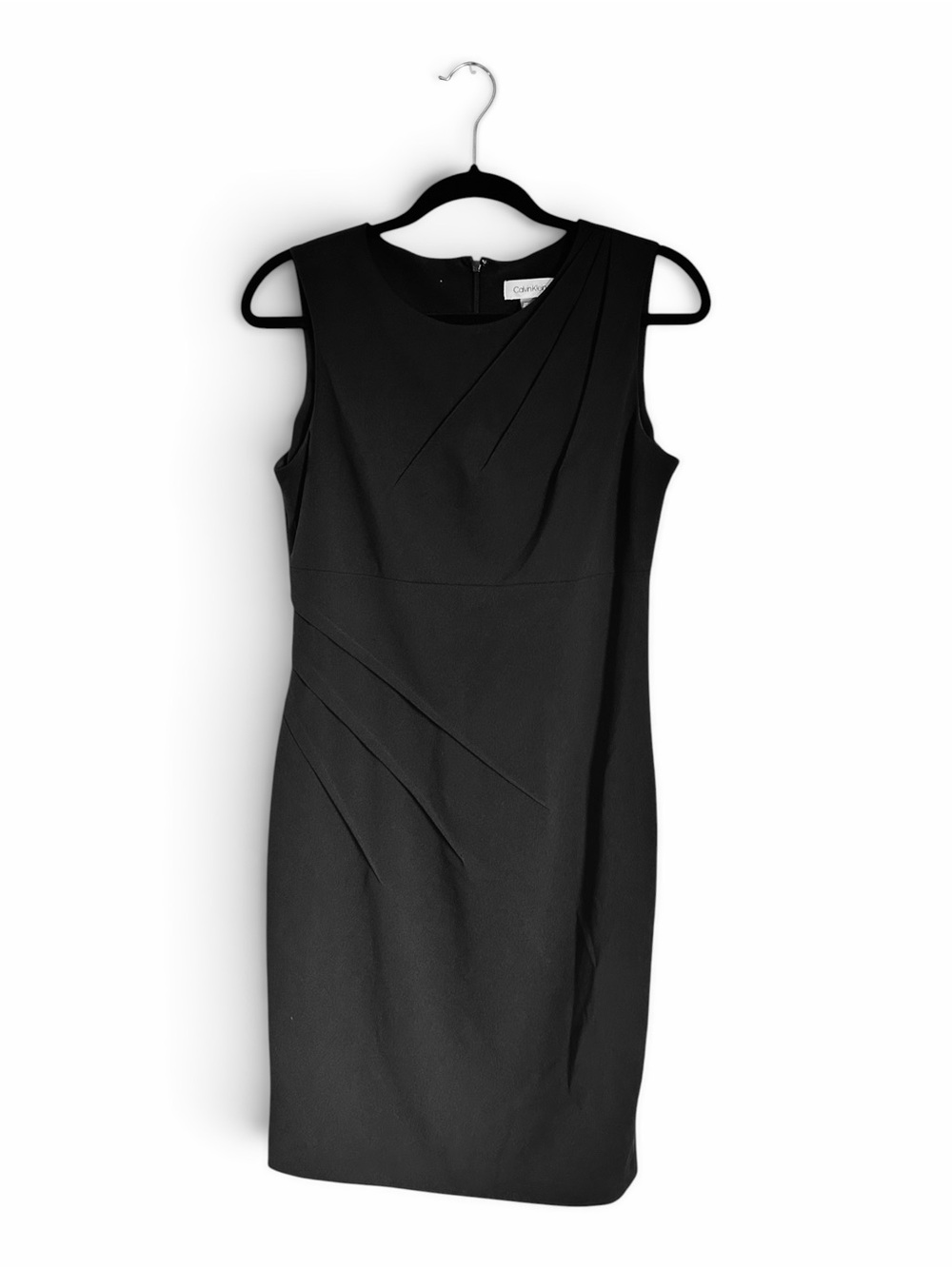 Calvin Klein Black Sleeveless Sheath Dress with Front Pleats
